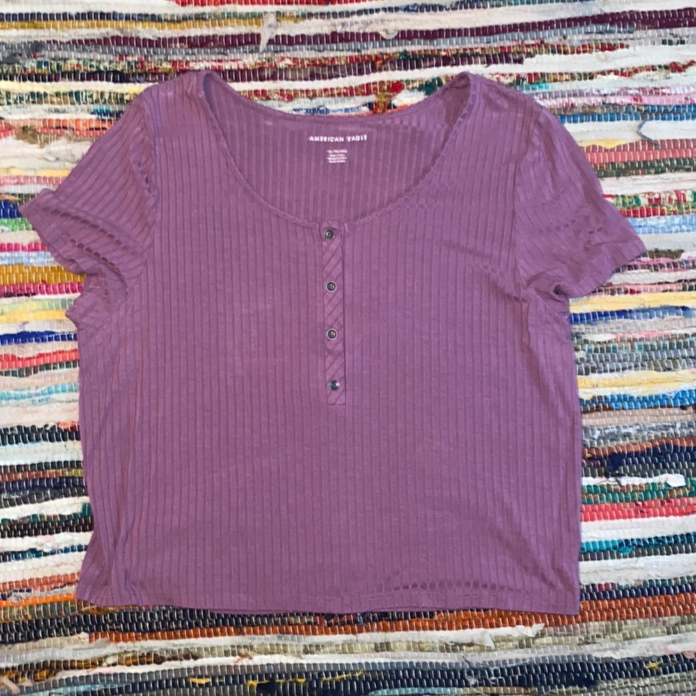 American eagle ribbed purple crop top with button details XL